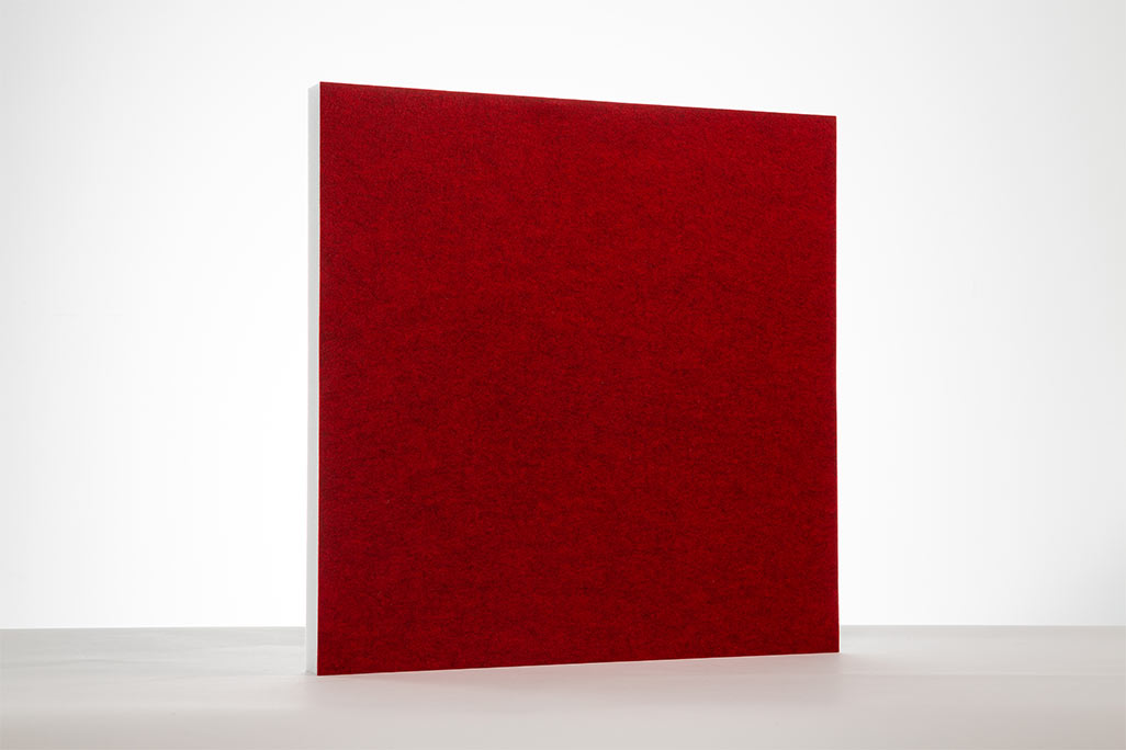 Illustration of a grid ceiling insert, soni COLOR RD, which can be inserted into grid ceilings to improve the room acoustics, color red