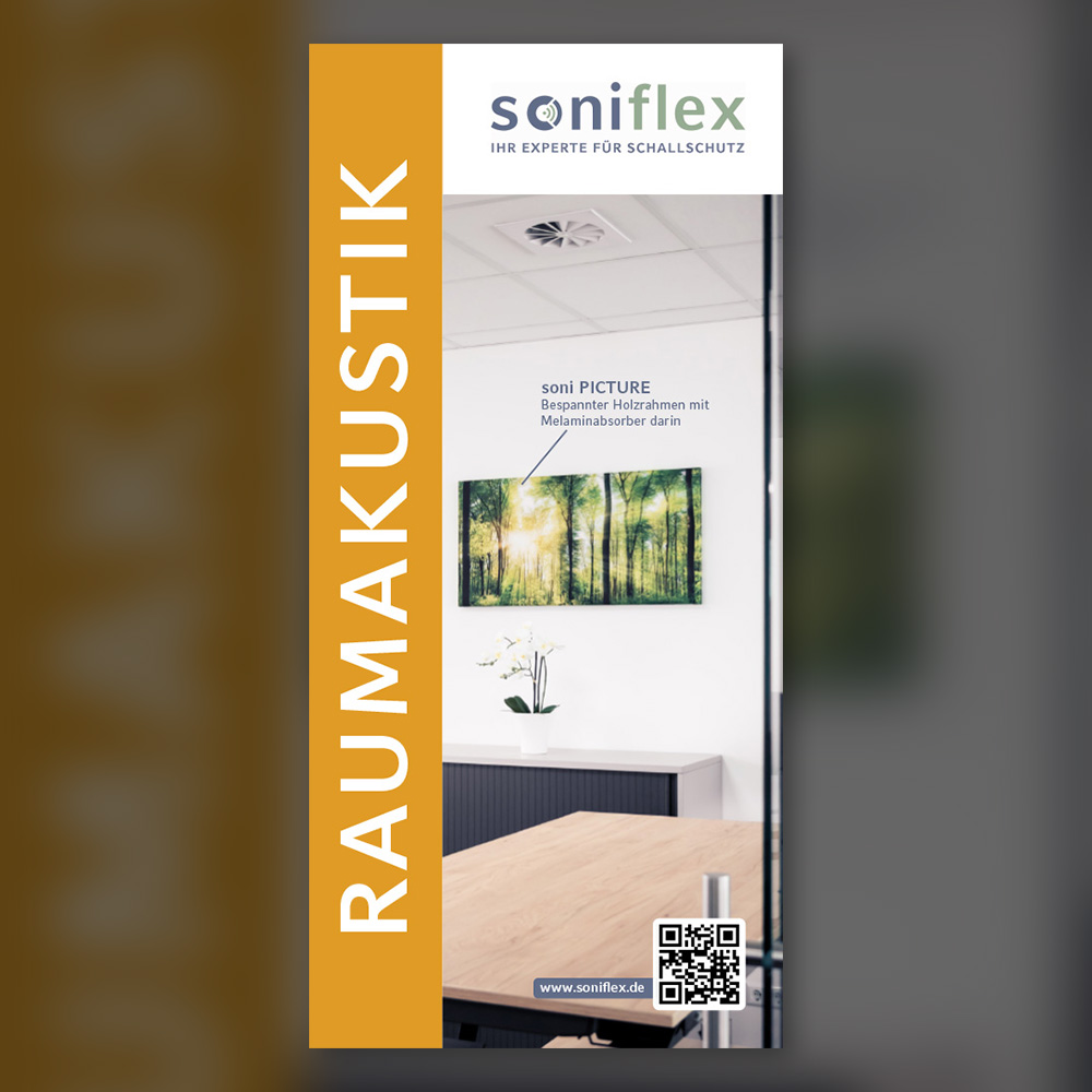Raumakustik Flyer mit schallabsorbierender Leinwand