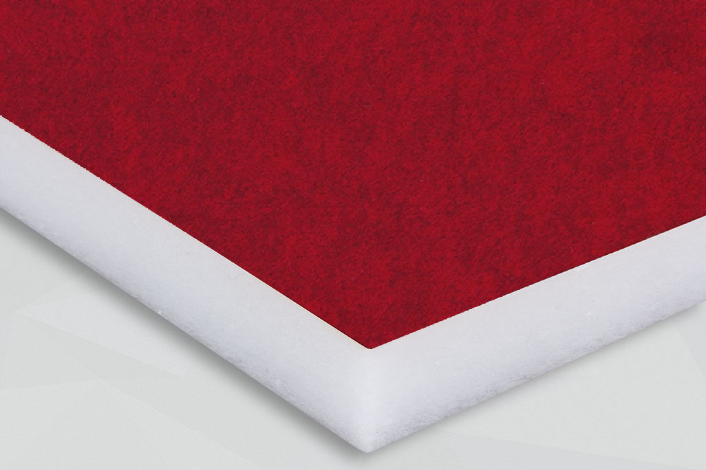 White PES fleece panel, horizontal, with a mottled felt surface in the color red